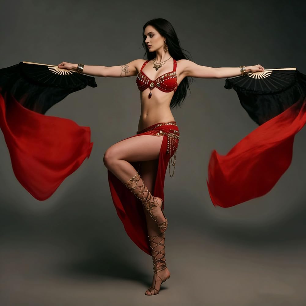 Belly Dance Artificial Silk Fan Veils 1 Pair(Left+Right) Long Fans Dance Performance Accessories - Image 3