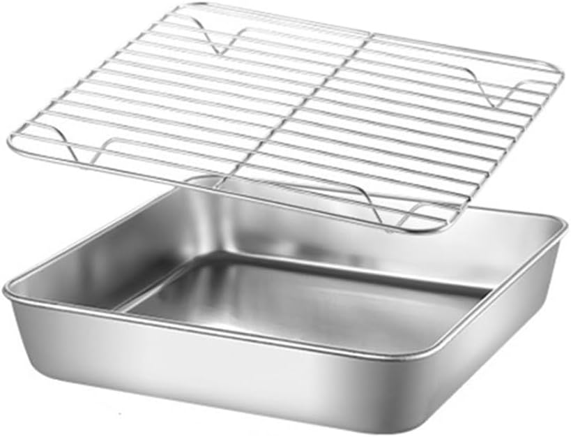 Stainless Steel Flat Baking Pan For Toaster Oven For Bake Cookie Cake Meat(24cm pan with net)
