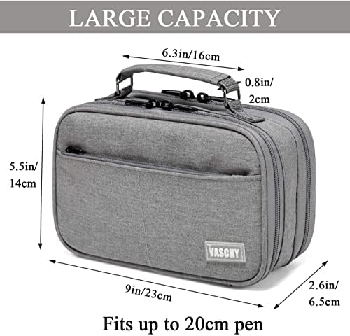 Pencil Case, VASCHY Large Pencil Pouch with Multi-compartments for School, Work, Office Portable Pencil Cases for Adults, Girls and Boys with Top Handle Zippered Stationary Organiser, Charcoal Grey