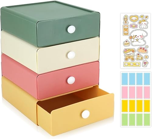 Miniatura 8 de Organizador de escritorio de 2 piezas, cajas de almacenamiento apilables con 2 cajones de plástico, cajones organizadores de escritorio con 2 2