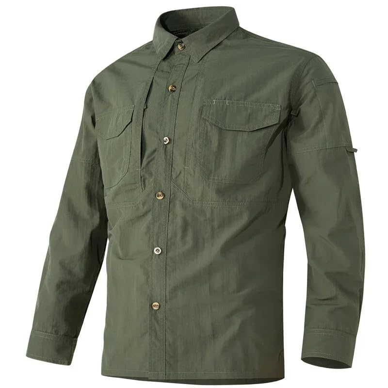 Camisa táctica de trabajo hombre WOLONG bolsillos diseño delgado cuello masculino 2