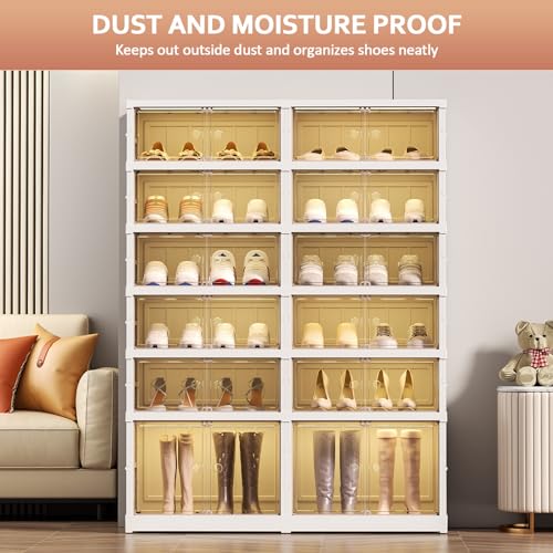 Image of SYNCVIBE Shoe Rack Organizer for Closet Entryway Foldable Sneaker Storage Shoe, Collapsible Shoe Cabinet, Stackable Shoe Storage Cabinet with Lids for Living Room (6 Tiers 24 Pairs)