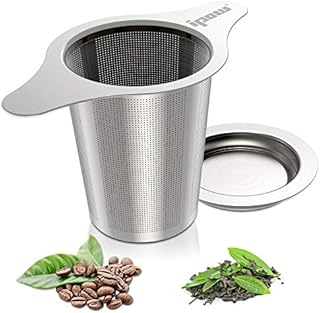 Ipow Updated Extra Fine Mesh Tea Coffee Infuser, 18/8 Stainless Steel Tea Strainer with Lid and Two Handles for Mugs, Teapots, Cups