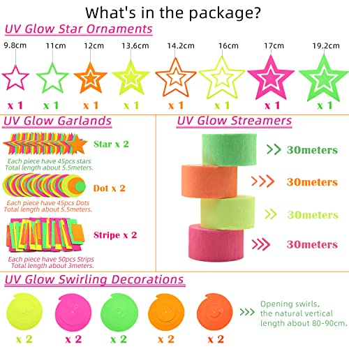 540feet Paper UV Neon Garland Neon Streamers Glow in The Dark Neon Party Supplies and Decorations Glow in The Dark Streamers Blacklight Reactive Fluorescent Black Light Party Kit for Birthday Wedding