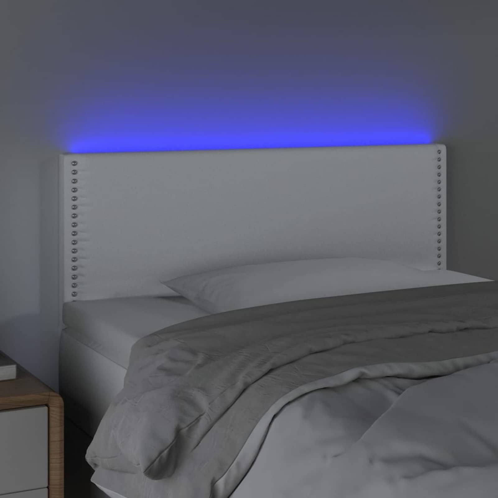 Homgoday Cabecero blanco con LED 100 x 5 x 78/88 cm, de piel sintética, cabecero de cama de matrimonio, respaldo para cama y sofá, modelo 3121557IT