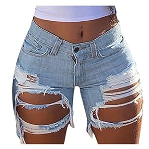 Jean Femme Taille Haute – Pantalon Court en Denim pour Femme Stretch Sport Jean Oversize Jean Femme Dechiré Push Up Pantalon D’éTé Jean