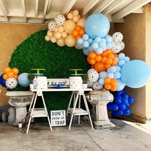Image of Blue and Orange Balloons, 12 Inch Light Royal Blue Pastel Orange Confetti Balloon, White Helium Balloons for Kids Boys Theme Party Baby Shower Happy Birthday Party Decoration Supplies