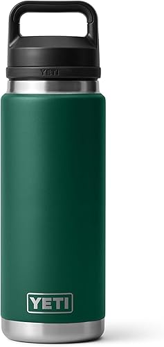YETI Rambler 26 oz Bottle, Leakproof, Vacuum Insulated, Stainless Steel with Chug Cap, Black Forest Green