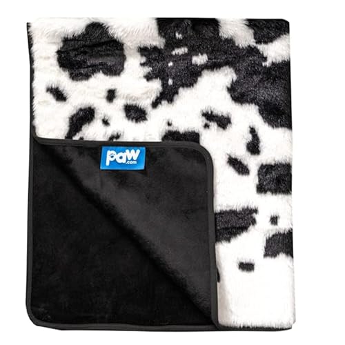 Paw Brands PupProtector Waterproof Luxury Faux Fur Washable Dog Throw Blanket, 80" L X 62" W, Black Faux Cowhide