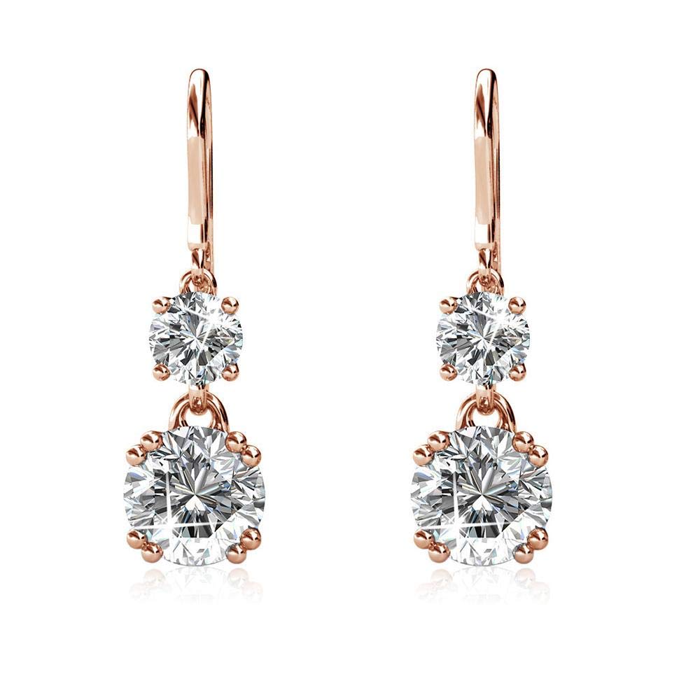Cate & ChloeKadence White Gold Dangle Earrings, 18k White Gold Plated Earrings with Crystals, Women's Round Cut Crystal Earrings, Metal, Cubic Zirconia