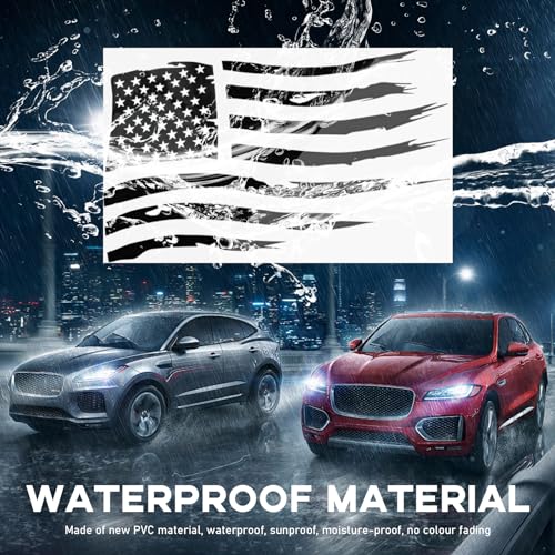 Image of Yourkar 2 PCS American Flag Sticker, 20x11 Inches USA Flag Car Patriotic Decals, US Flag Distressed Decal for Auto SUV Truck Hood Window Door Sides Windshield, Car Accessories (Black)