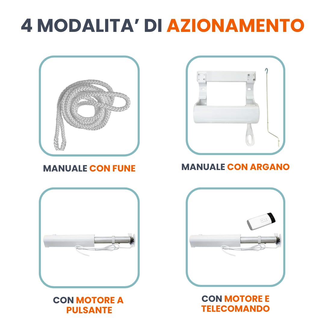 TENDAGGIMANIA Tenda da Sole per Esterno Cappottina da Esterno 4 Raggi - Misure: L.200 X S.100 CM - Tende da Sole TEMPOTEST SU MISURA con kit di montaggio - Anche tende da sole motorizzate