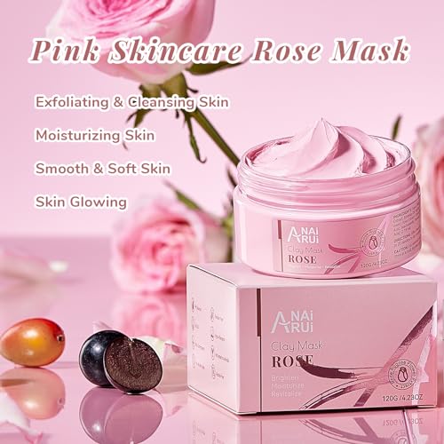 ANAiRUi Rose Clay Mask, with Kaolin Pink Clay, Niacinamide, Collagen, Hyaluronic Acid, for Blackhead Remover Pores Minimizers - Image 2