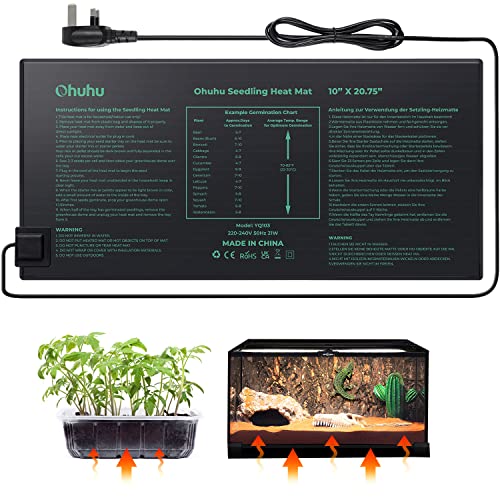 Ohuhu Seedling Heat Mat Heated Propagator Plant Heating Mat Plant Warm Mat IP67 Waterproof 21W Hydroponic Heating Pad Greenhouse Heating Pad for Seedling and Germination 10x 20.75