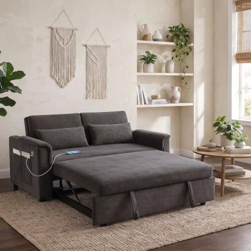 Trygoal Convertible Sleeper Sofa Bed with USB Port & Side Pockets, Gray