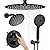 KOJOX Matte Black Thermostatic Shower System, Push Button Diverter Shower Faucet Set with 12" Ceiling Mount Rain Shower, 8" Wall Mount Shower Head, and 3-in-1 Handheld Spray