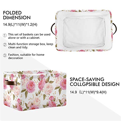 Miniatura 3 de SEULIFE - Cesta de almacenamiento plegable con diseño de flores y rosas, organizador grande y plegable, cajas de almacenamiento de juguetes con asas