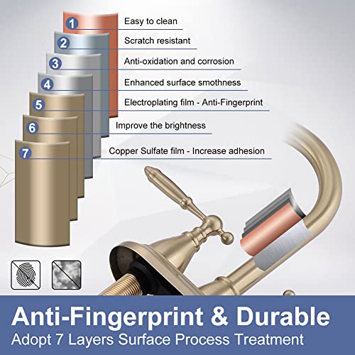 Brushed Gold Bathroom Faucet With Pop-Up Drain Assembly, 2 Handles Centerset Bathroom Sink Faucet 4 Inch With 360° Swivel Spout, Stainless Steel Faucet For Bathroom Sink With Water Supply Lines #TOP3