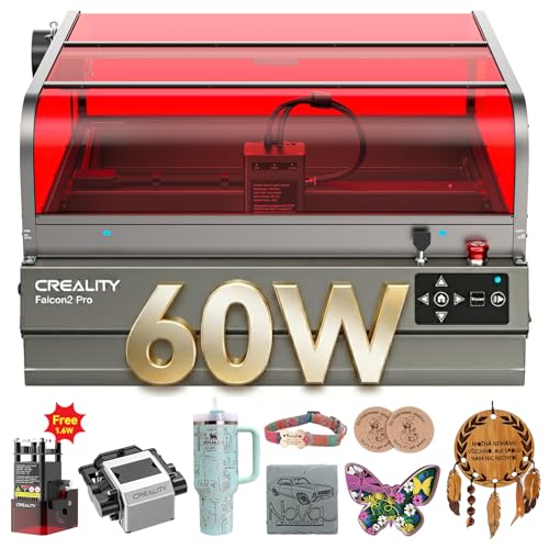 Creality Falcon2 Pro 60W Laser Engraver-Desktop Diode 240000mW Output with Integrated Enclosure Camera&Air Assist for Batch Process Class 1 Safety Laser Cutter and Engraver Machine for Wood/Acrylic