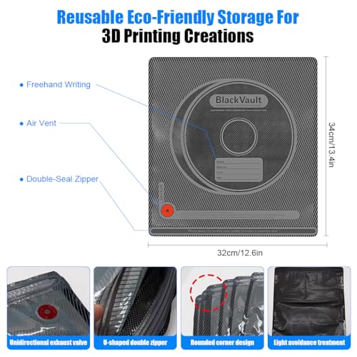 Image of Serplex 3D Printer Filament Storage Kit, 10PCS Vacuum Seal Bags 32x34cm, 4 Sealing Clips, 10 Humidity Indicator Cards & Hand Pump with Built-In Filter, Moisture-Proof Filament Maintenance Supplies