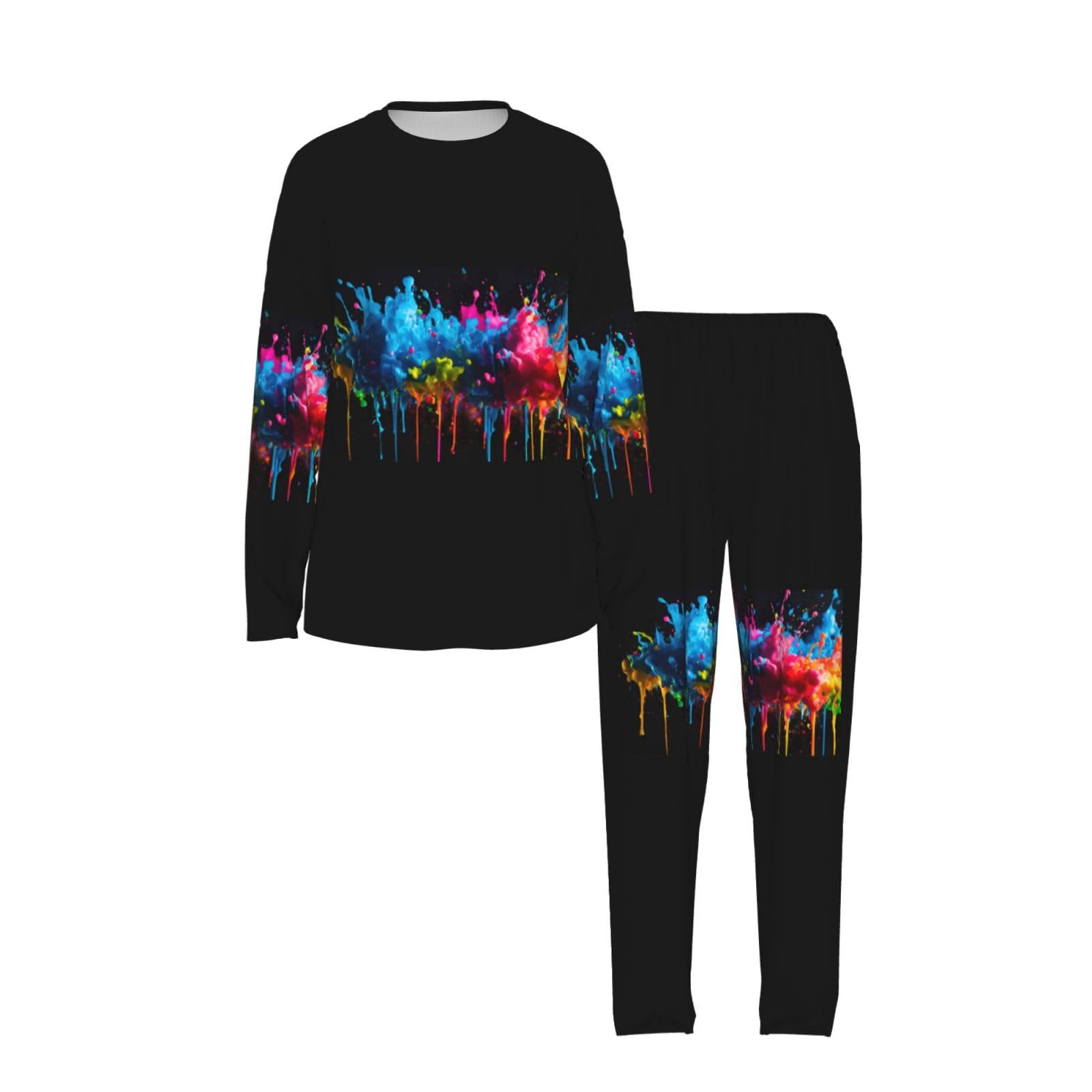 Paint Splatter sfondo stampa donna manica lunga pigiama abbinato morbido spiaggia vacanza biancheria da notte regalo casual