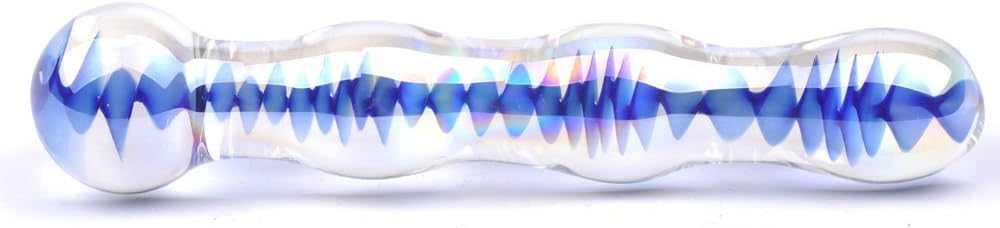 PleasureBox Sex Toy Sensual Glass Dildo, 18 cm, Blue Waves