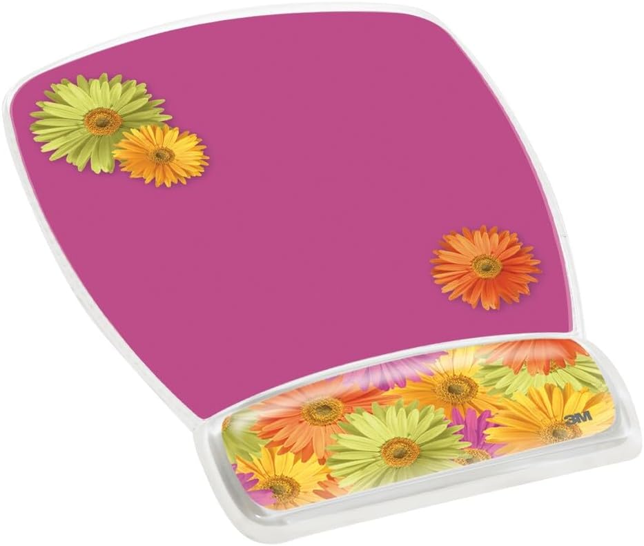 3M Precise Mouse Pad with Gel Wrist Rest, Soothing Gel Comfort with Durable, Easy to Clean Cover, Optical Mouse Performance, Daisy Design (MW308DS)