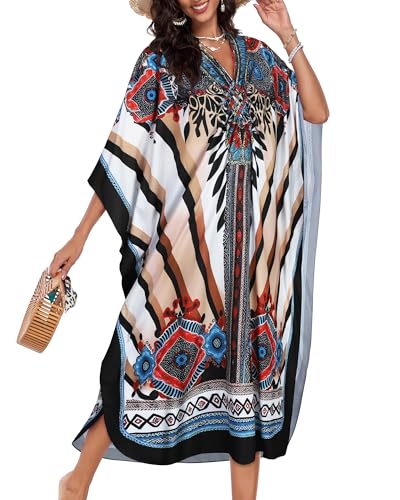 Image of Kaftan Dresses for Women V Neck Caftans Batwing Sleeve Beach Cover Ups