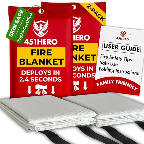 Image of Emergency Fire Blanket - 2 Pack, Triple Certified, Comfort Weave Skin-Safe Fiberglass, Fire Blankets for Kitchen, Home & Outdoor Use. Multipack Safety for RV, Car, Camping, Preparedness Kits