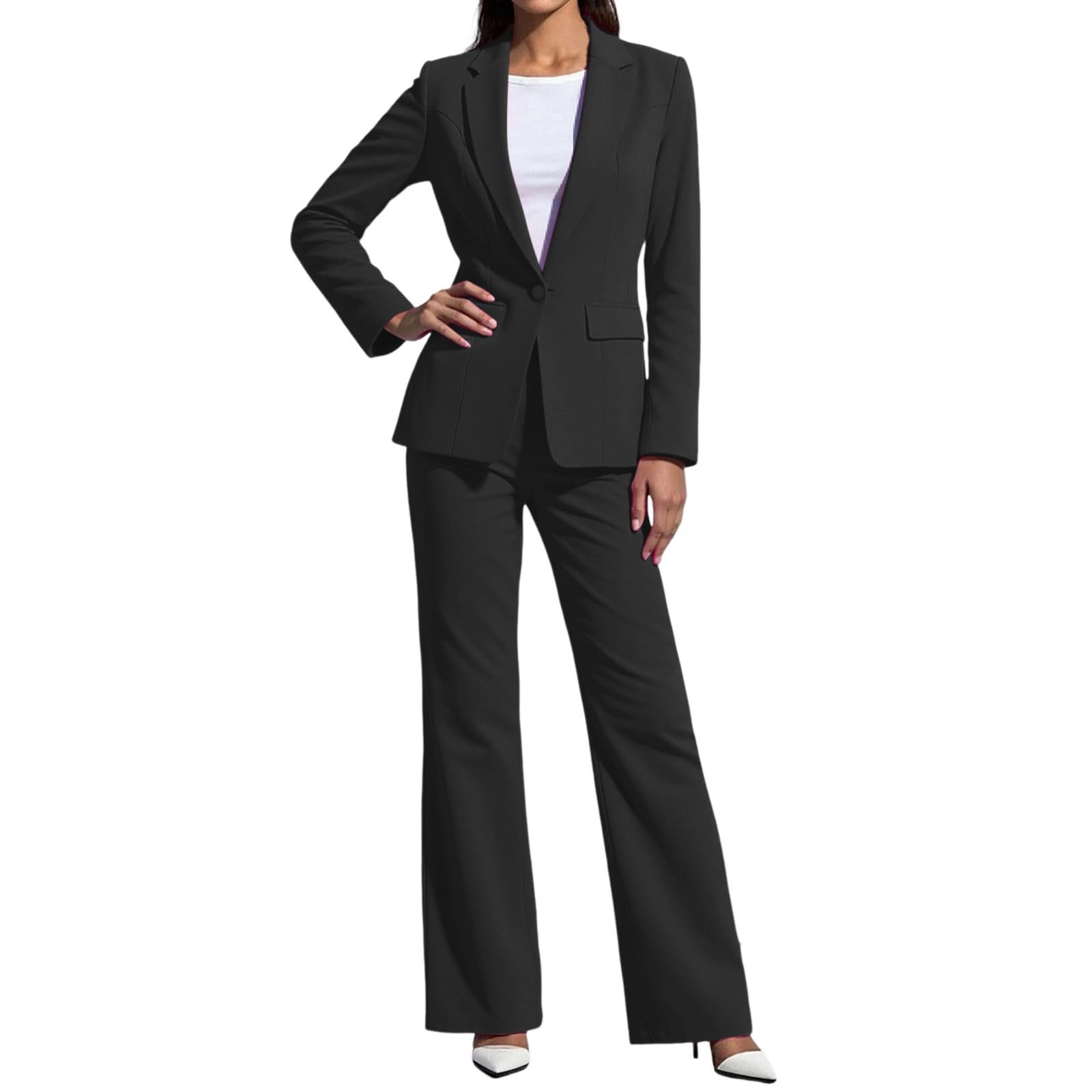 Tuta da donna con pantaloni, 2 pezzi, abito da sera, a maniche lunghe, giacca e pantaloni, due pezzi, per ufficio, slim fit, formale, moderno, elegante, da lavoro