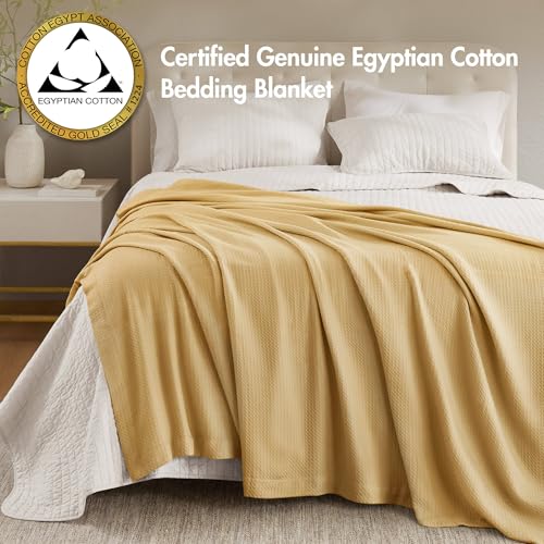 Image of Madison Park 100% Egyptian Cotton King Size Bed Blanket for Summer Mustard | Cozy Soft Breathable Durable, Waffle Weave Woven Casual, Lightweight Knit All Season Throw for Bed Couch or Sofa, OEKO TEX