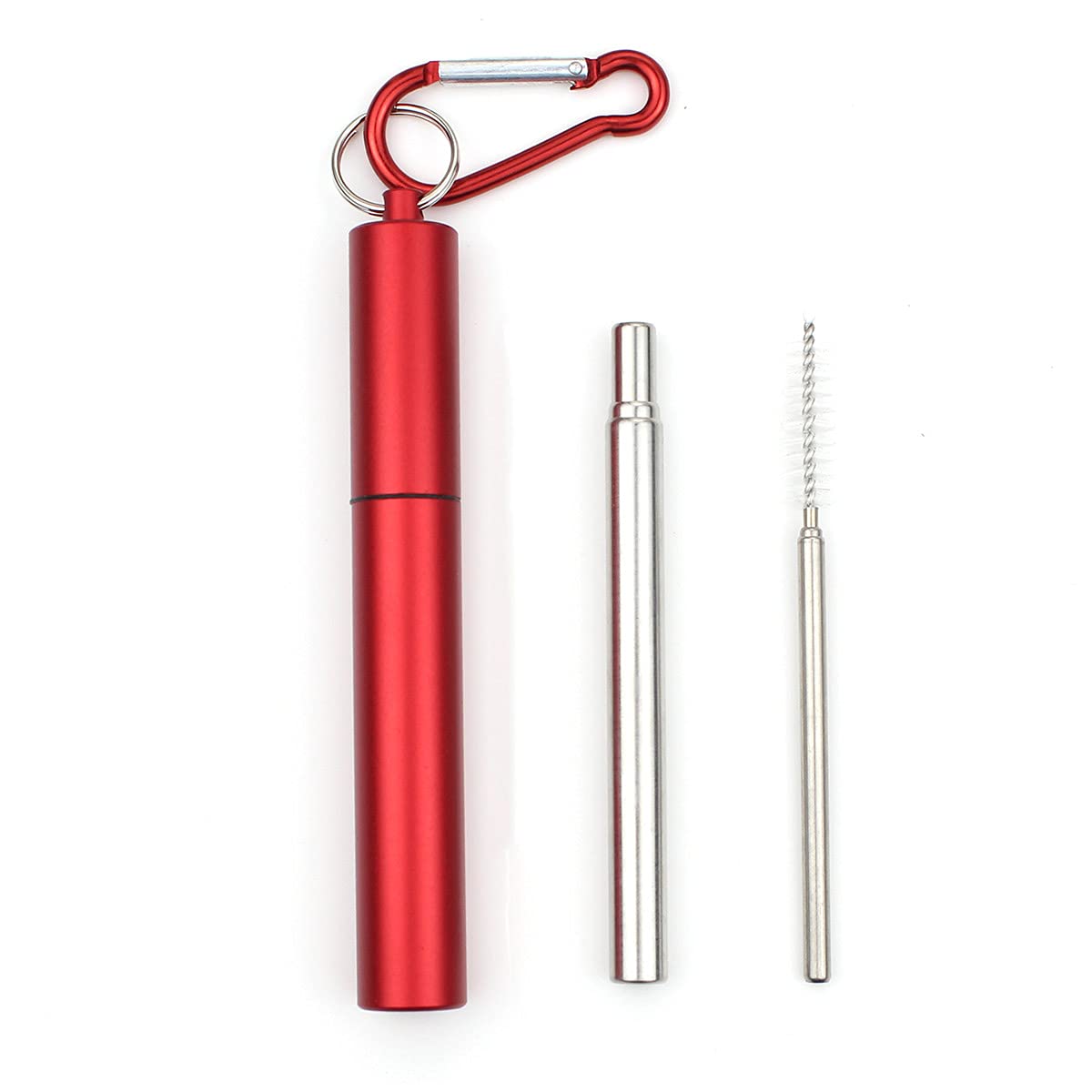 Strohhalm Edelstahl 10 satz Tragbarer Edelstahl-Teleskop-Trinkhalm für den reisen wiederverwendbaren zusammenklappbaren Metallhalm mit Fall und Bürste Wiederverwendbare Strohhalm (Color : Red Level)