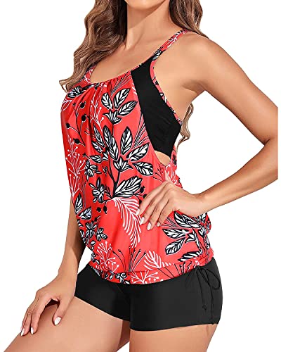 Image of Holipick Blouson Tankini Swimsuits for Women - Two Piece Tummy Control Bathing Suit with Shorts Modest Swimwear