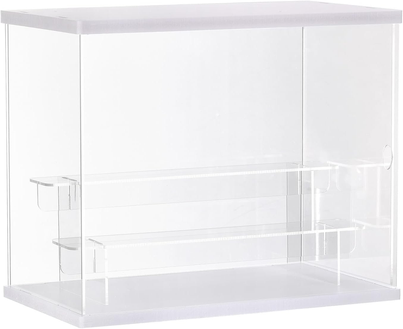 MECCANIXITY Clear Acrylic Display Case with LED Light 2 Tier Dustproof Showcase Assemble Cube Display Boxes Stand for Collectibles, Action Figures (12.6x7.09x10.43) White