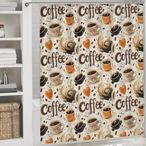 Juego textil de baño para evitar salpicaduras y decorar con cortina café y alfombras 6
