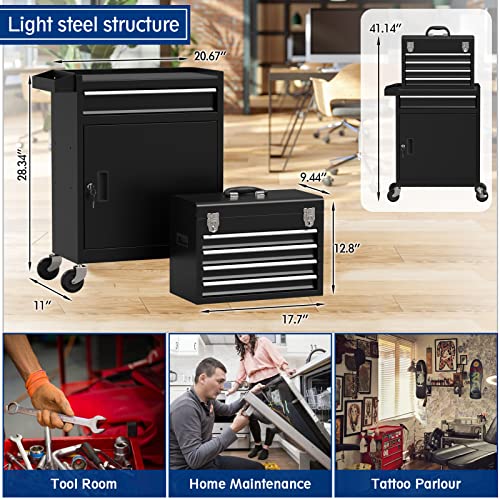 On Shine Tool Storage Cabinet&Tool Chest,Tool Cabinet With 4 Wheels,Tool Chest With 5 Drawers,Large Capacity Removable Toolbox With Lock For Garage And Warehouse (Black) #TOP6