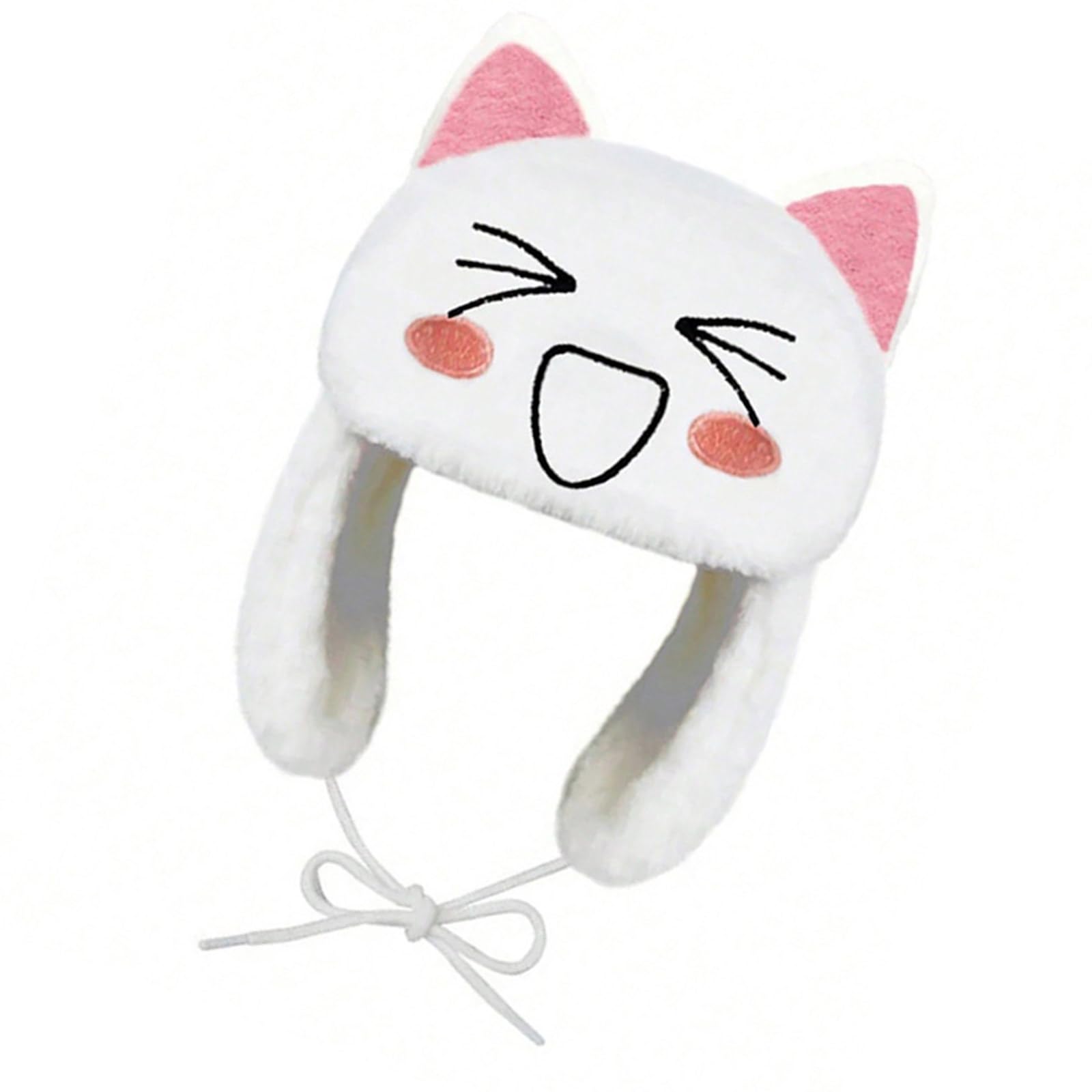 ROYJJ Winter Warm Ushanka Hat for Women Lovely Plush Designs Ushanka Hat with Adjustable Size and Lovely Cartoon Smiling Face White Cartoon Smiling Lei Feng Hat