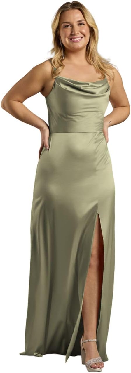 David's Bridal Charmeuse Cowl Neck Sheath Dress with Slit