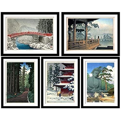 Image of Tallenge - Set of 10 Kawase Hasui Artworks - Japanese Art Poster - Small Framed Poster(Paper,12 x 17 inches, Multicolour)
