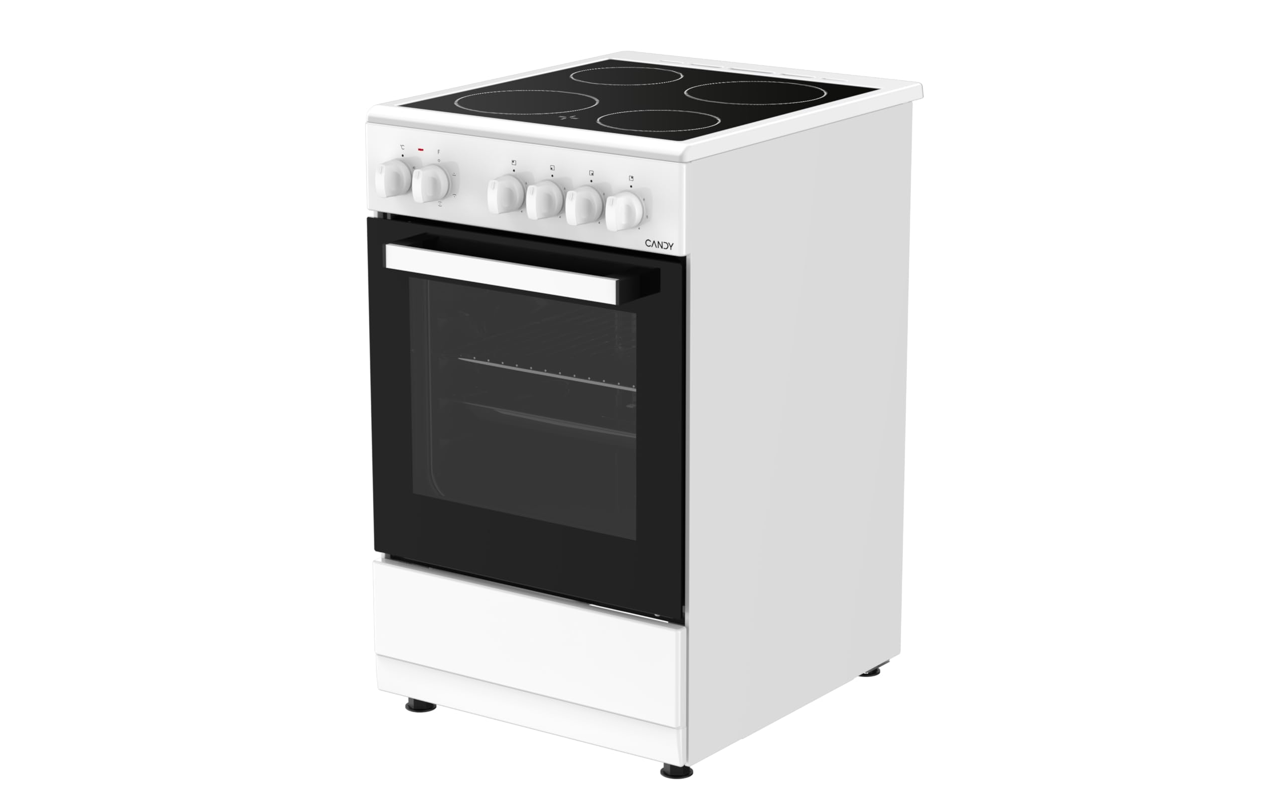 Candy CVE5436FEEW/E Cocina Libre Instalación 50cm, Horno Multifunción 43L con 6 Funciones, Vitrocerámica 4 Zonas, Mandos Independientes 4 para Vitrocerámica y 2 para Horno, Blanco
