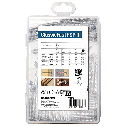fischer ClassicFast Meisterbox Assortment Box with Chipboard Screws for Interior Wood Building Materials Countersunk Head Partial Thread Torx Blue Galvanised 110 Pieces Item No. 562280 - Image 2