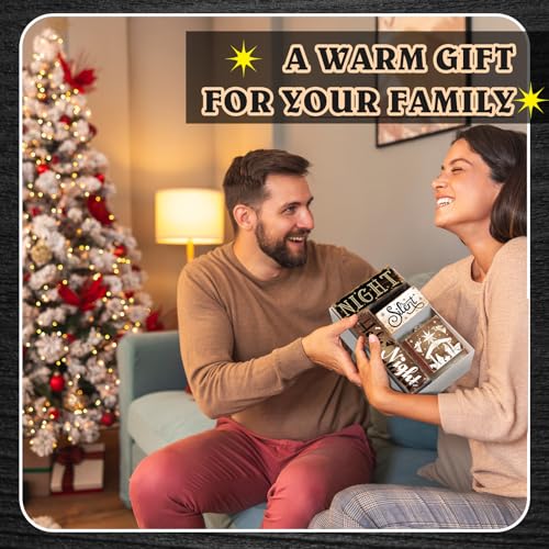 Moucuny MOUCUNY-IBL-70 4 Pcs Christmas Nativity Tabletop Decor Nativity Scene Wooden Block Silent Holy Night Sign Christmas Tiered Tray Decor Centerpieces Farmhouse Table Decor thumb #3