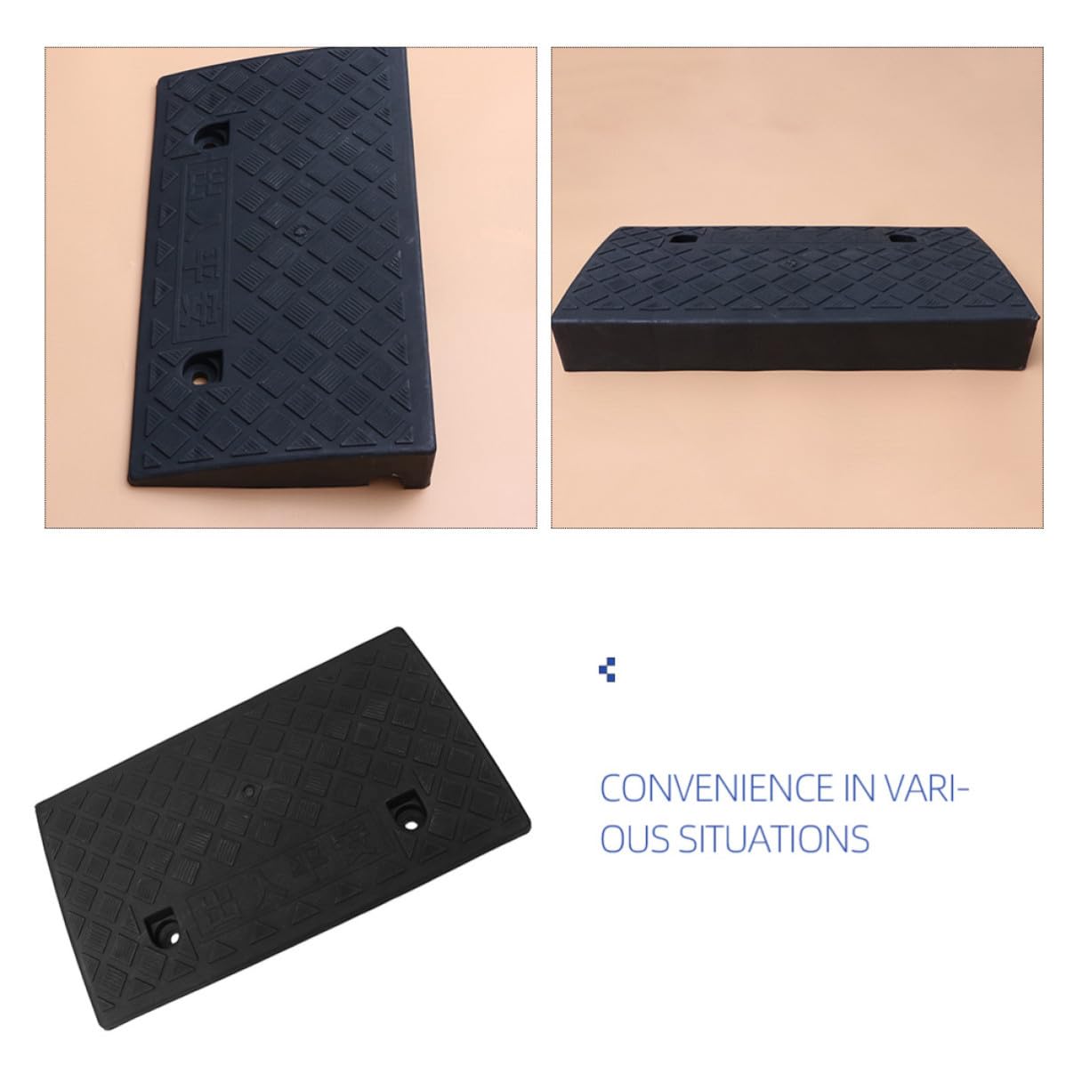 Rampa para Silla de Ruedas de Plástico Negro, Resistente al Desgaste y Absorbente de Impactos, Adecuado para Bordillos y Rampas de Cobertizo