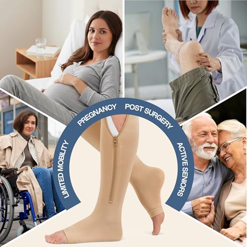 Image of TheraMagic Zipper Compression Socks for Men & Women, 20-30mmHg Closed Toe Graduated Zippered Compression Stocking