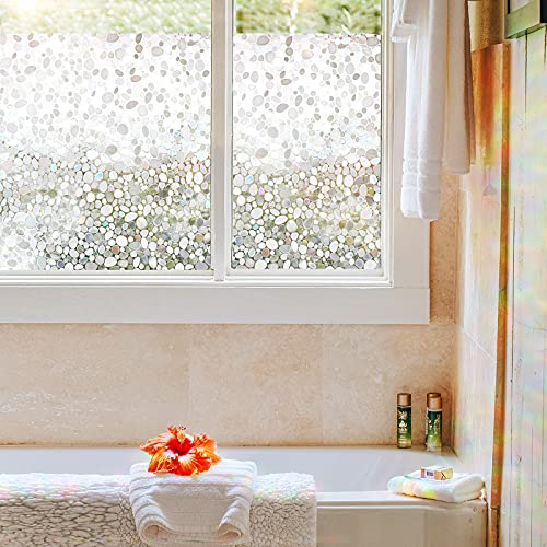 Cottoncolors Window Privacy Film Static Clings Pebble Decorative Covering Stained Glass Rainbow Window Vinyl Non Adhesive For Uv Blocking,35.4X118.1 Inches #TOP2