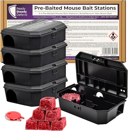 Pre Baited Mouse Boxes - 5 Pack for Effective Mouse Box Traps, Ideal Mouse Trap and Mouse Traps for Indoors Solution, Quick Setup and Ready to Use - Professional Boxes For Indoors