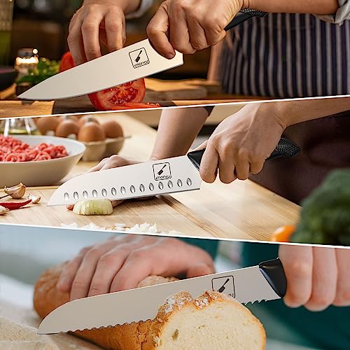 Image of imarku Kitchen Knives Set, 16 Pcs Stainless Steel Knife Set with Block and Sharpener, Dishwasher Safe, Knife Block Set with Ergonomic Handle, Gifts for Women