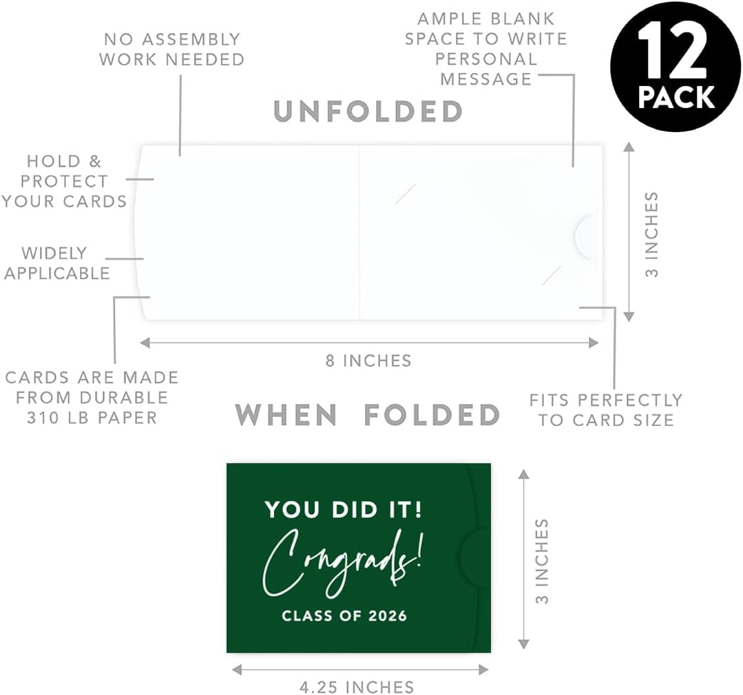Andaz Press 12-Pack Graduation Gift Card Holders 3 x 4.25-Inch Sleeves for Gift Cards Money, You Did It Congrats Graduation Cards Money Holders for Class of 2026 Grad, Graduation Gifts for Him Her