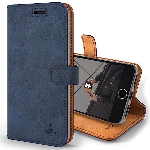 Snakehive Étui Portefeuille Vintage pour Apple iPhone SE 2022/iPhone SE 2020 ||| Étui Portefeuille en Cuir véritable avec Support de visualisation et 3 emplacements...