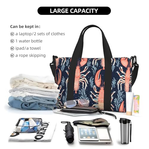 Laptop Tote Bag for Women Work - Vintage Lobster Print Weekender Overnight Bags for Women Travel, Gym Duffle Bag for Men, Personal Item Crossbody Travel Bags for Men Carry On4